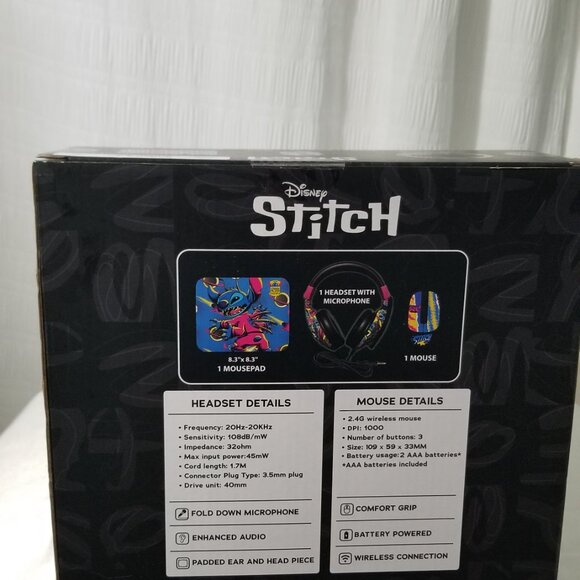 Disney Stitch 3 Piece Set Headset-Wireless Mouse- Mouse pad Brand New - Picture 14 of 16